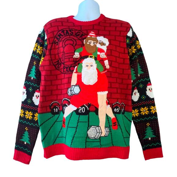 Blizzard Bay Body Builder Swole Santa Ugly Christmas Sweater Size Large - Picture 1 of 4